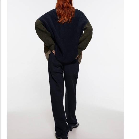 Zara Oversized Contrast Pocket Cardigan Sweater Size Medium Olive Green Multi - Picture 4 of 10